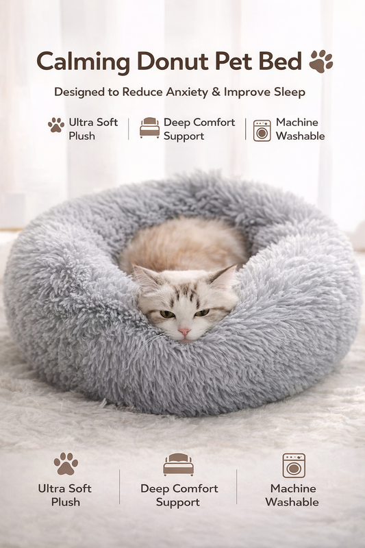 Calming Donut Pet Bed 🐾 | Anti-Anxiety Deep Sleep Bed for Dog & Cats